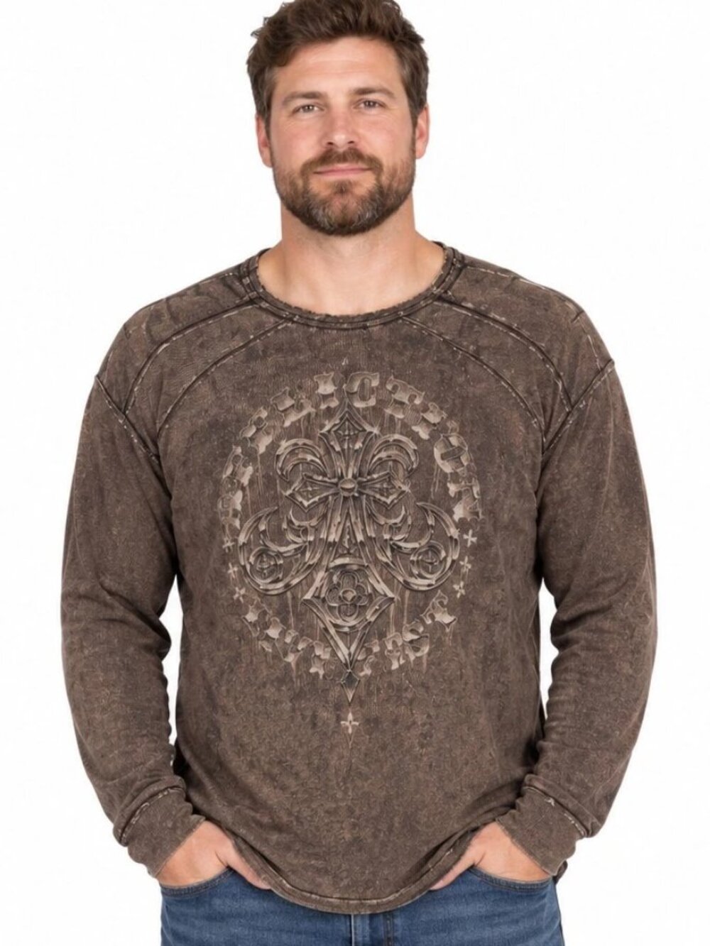 Affliction Mens Shirt Size 3XL Reversible Thermal Two Tops in One Brown Tan